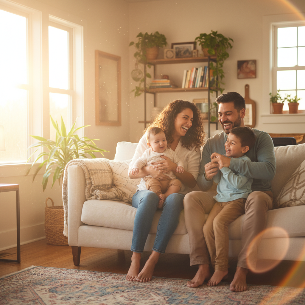 Familia recibiendo orientación de seguro en casa
